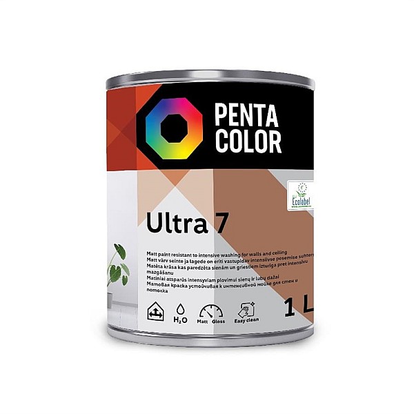 Dispersijas krāsa Pentacolor Ultra 7. balta. 1 l