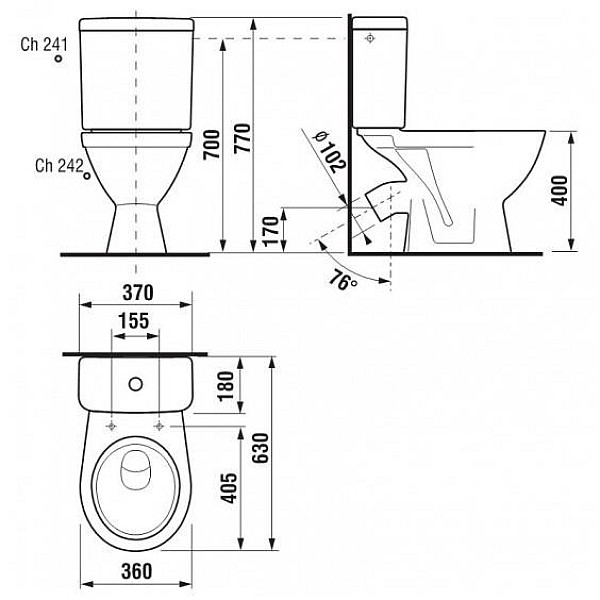 Unitazas JIKA LYRA PLUS H8263840002421. 360×630 mm