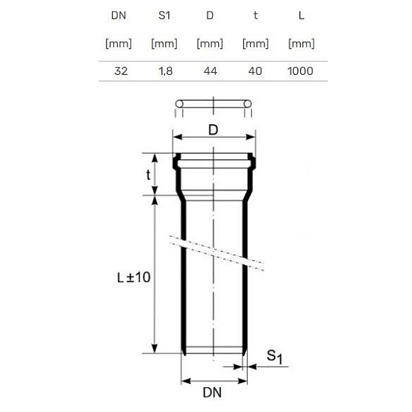 PIPE INTERNAL D32 1.00M WHITE