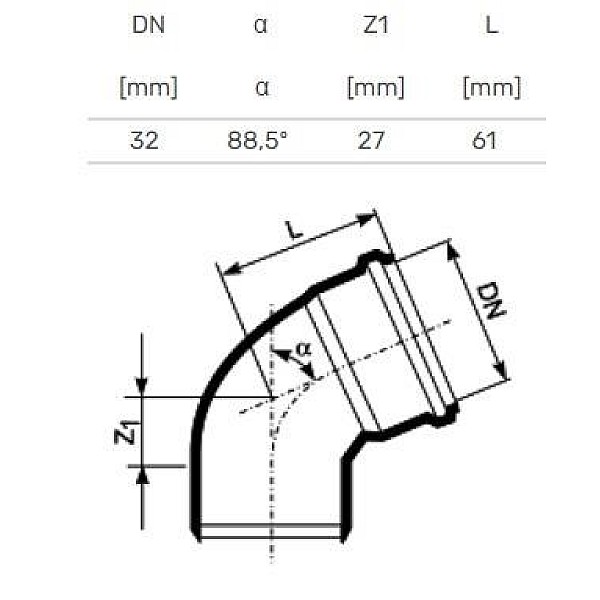 Vidaus kanalizacijos alkūnė HTplus. Ø 32 mm. 88.5°. balta