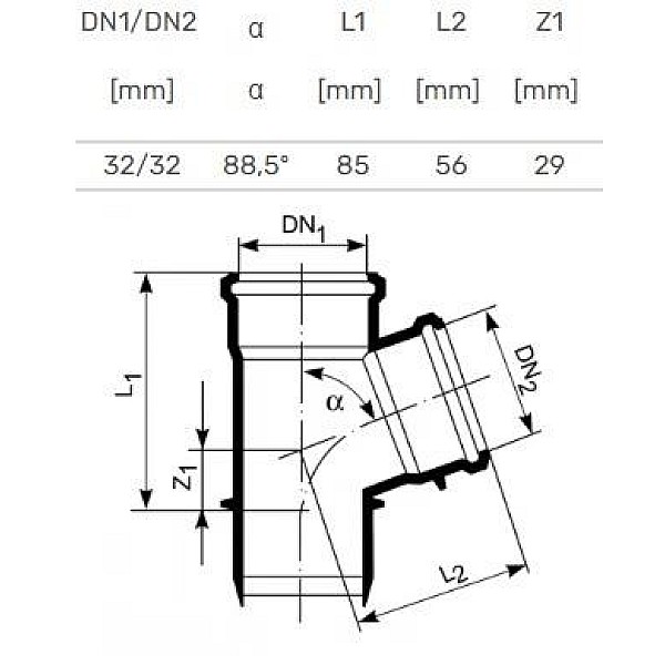 TEE INTERNAL D32/32X88.5°/90° WHITE