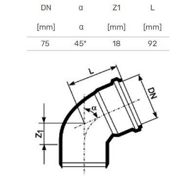 Līkums iekšējais D75x45 PP (Magnaplast)