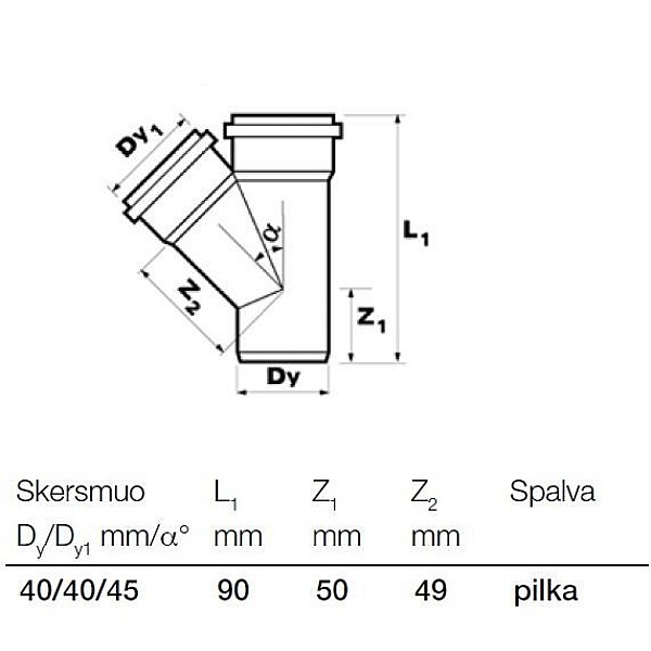 Trejgabals PP 40x40/45 (20) (Wavin)