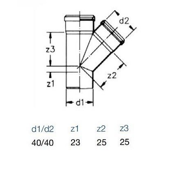 Trejgabals PP 40x40/88 (20) (Wavin)