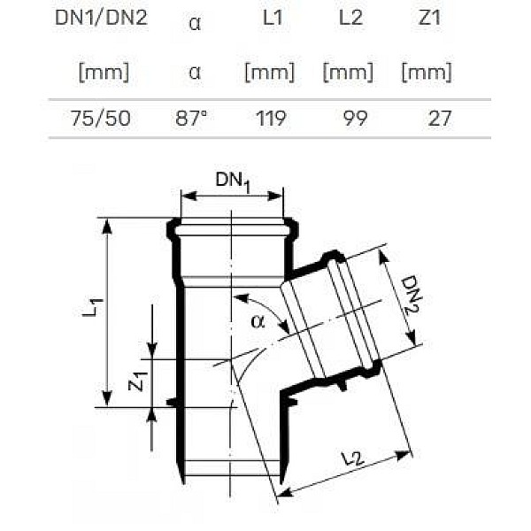 TEE INTERNAL D75/50X87/90 PP