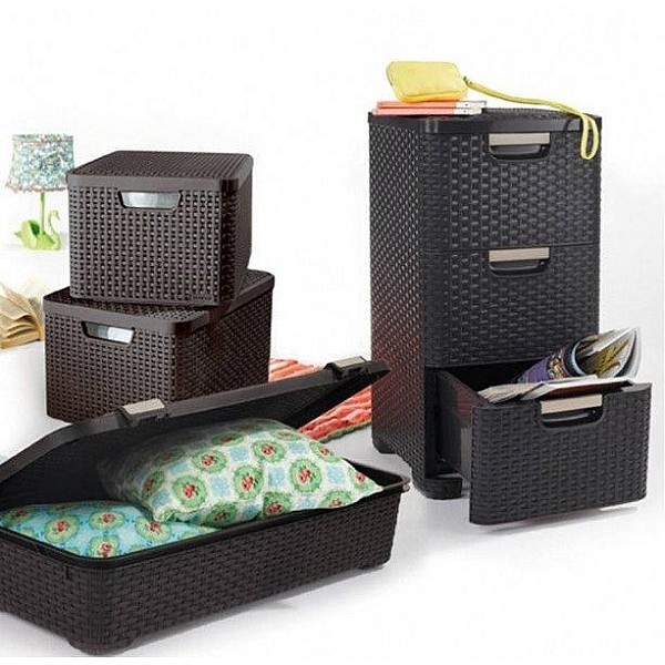 STORAGE BOX CURVER RATTAN  L WITH LID