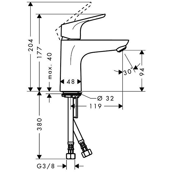 WASH BASIN MIXER HG FOCUS 100 W-OUT L.V.