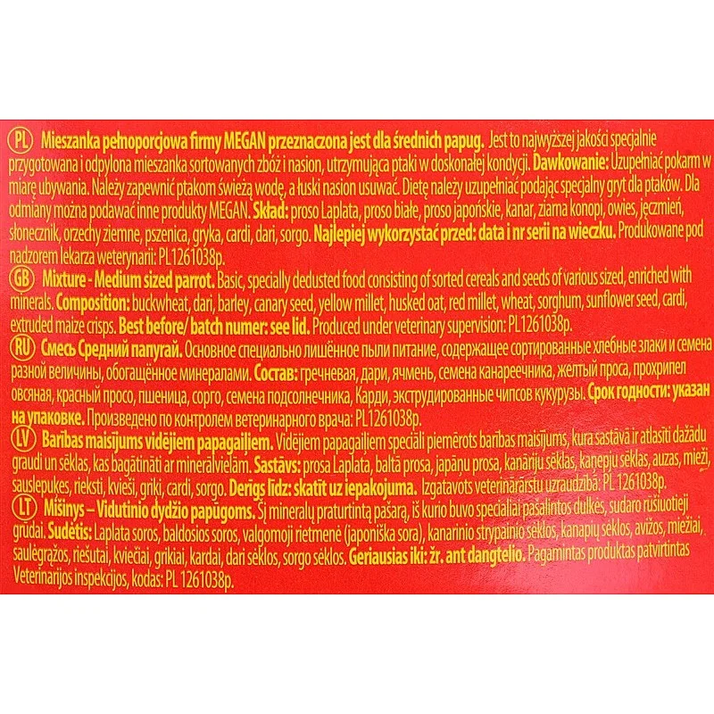 VIDĒJA IZMĒRA PAPAGAIĻU BARĪBA 3 L / 195
