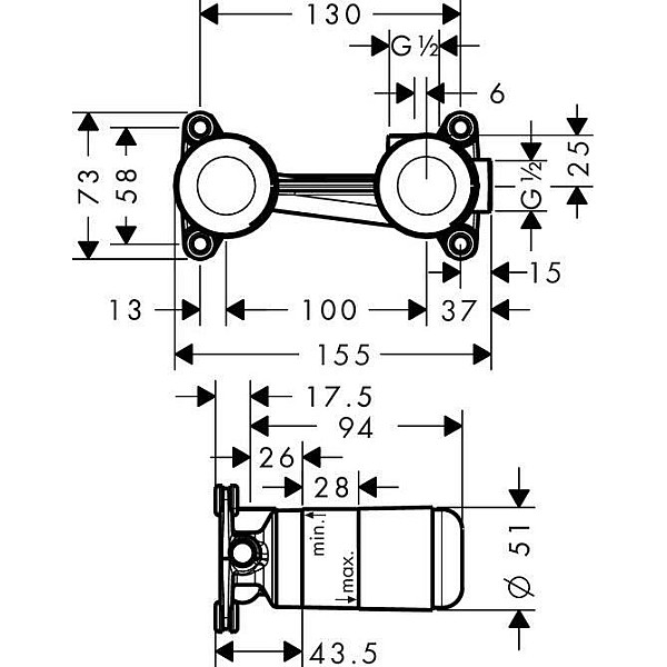 Apatinė montavimo dalis Hansgrohe 13622180