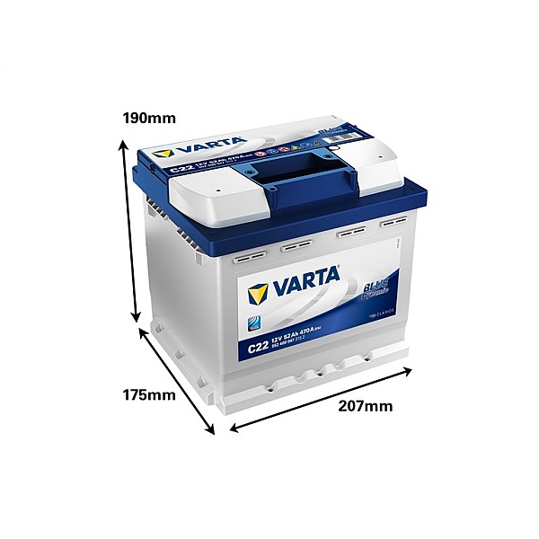 CAR BATTERY VARTA BLUE DYNAMIC C22 52AH