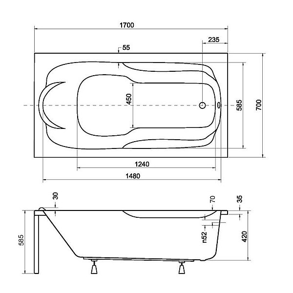 BATHTUB BONA 170 CM