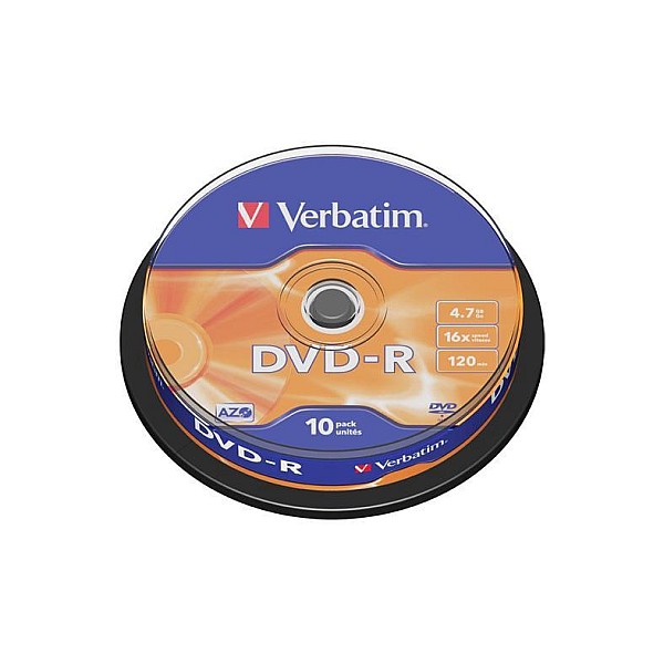 DISKI DVD-R 4.7 GB 16X 10 gab. APAĻA KASTĪTE (VERBATIM)