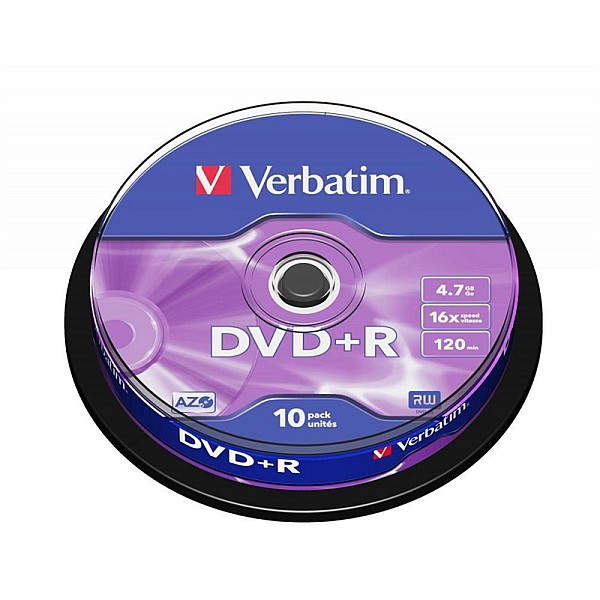 DISKI DVD+R 4.7 GB 16X 10 gab. APAĻĀ KASTĪTĀ (VERBATIM)