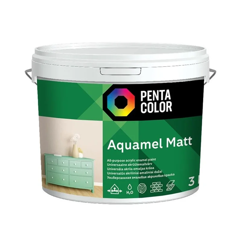 Emaliniai dažai Pentacolor Aquamel. balta. matinis. 3 kg.