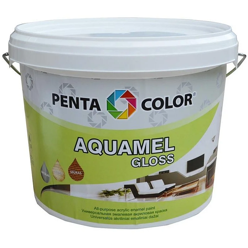 Emaliniai Dažai Pentacolor Aquamel. balta. blizgi. 3 kg.