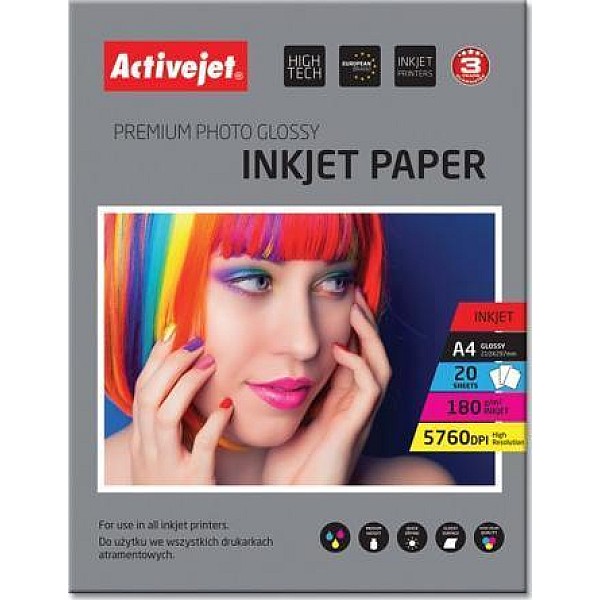 FOTOPAPĪRS AP4-180G20 A4 SPĪDĪGS 180 g 20 LAPAS (Active Jet)