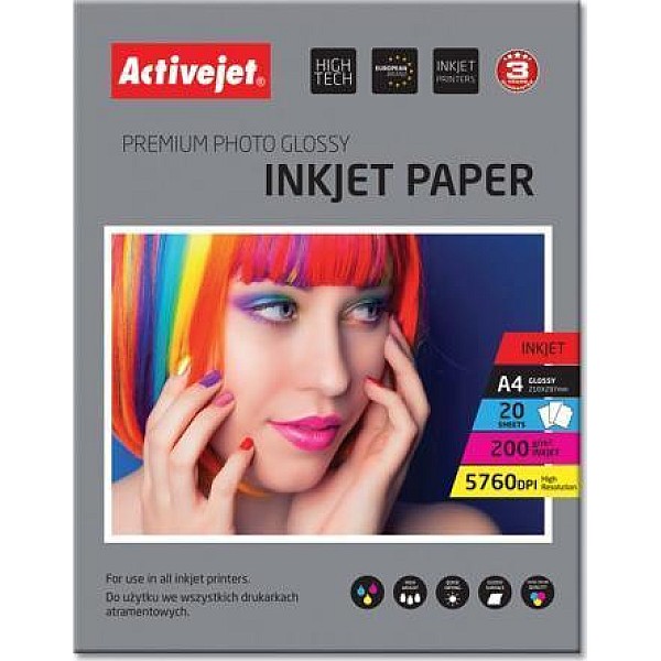 FOTOPAPĪRS AP4-200G20 A4 SPĪDĪGS 200 g 20 LAPAS (Active Jet)