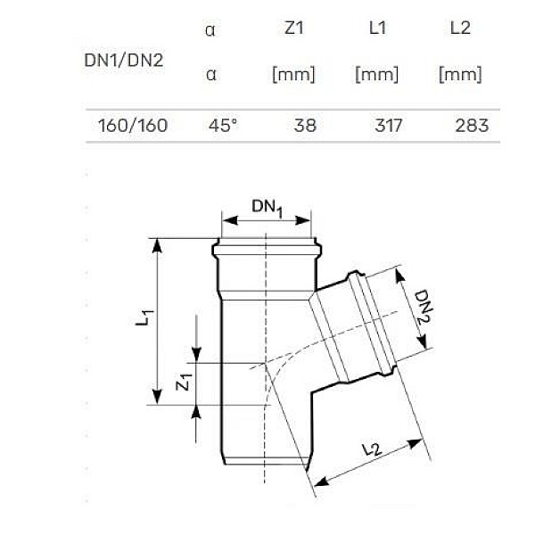 Trejgabals ārējais D160/160x45° PVC (Magnaplast)