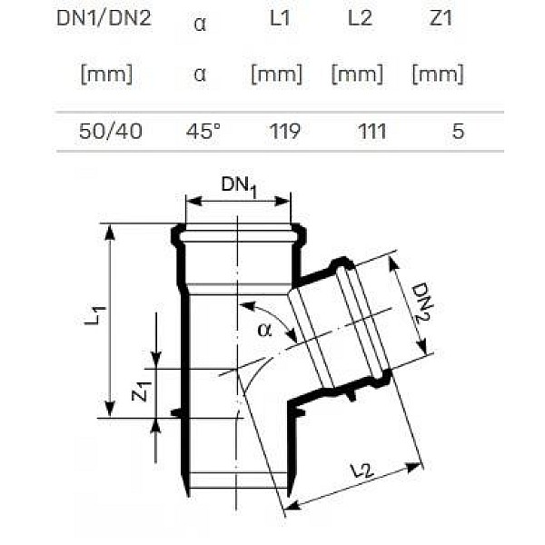 TEE INTERNAL D50/40X45