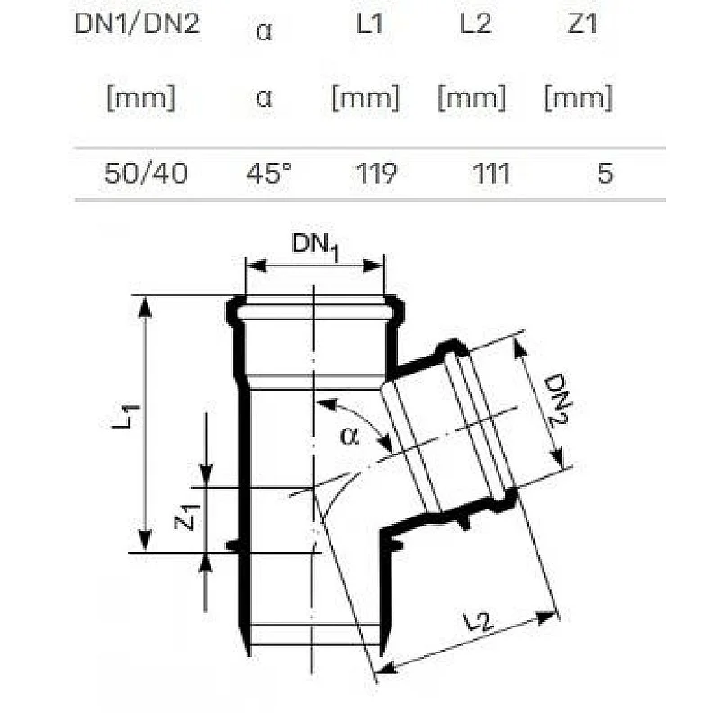 Vidaus kanalizacijos trišakis HTplus. Ø 40 / 50 mm. 45° Vidaus kanalizacijos trišakis HTplus. Ø 40 / 50 mm. 45°