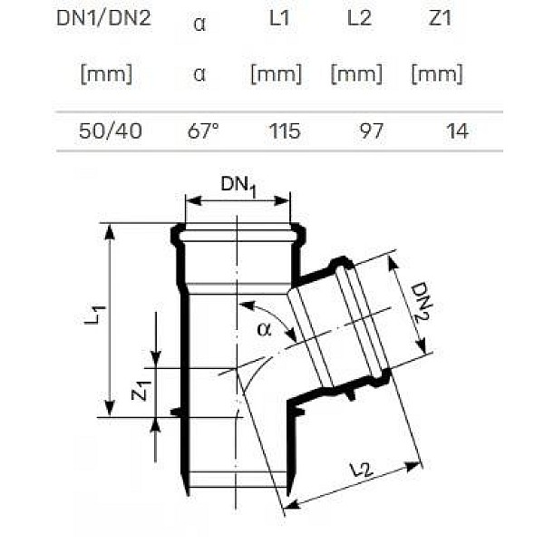 TEE INTERNAL D50/40X67