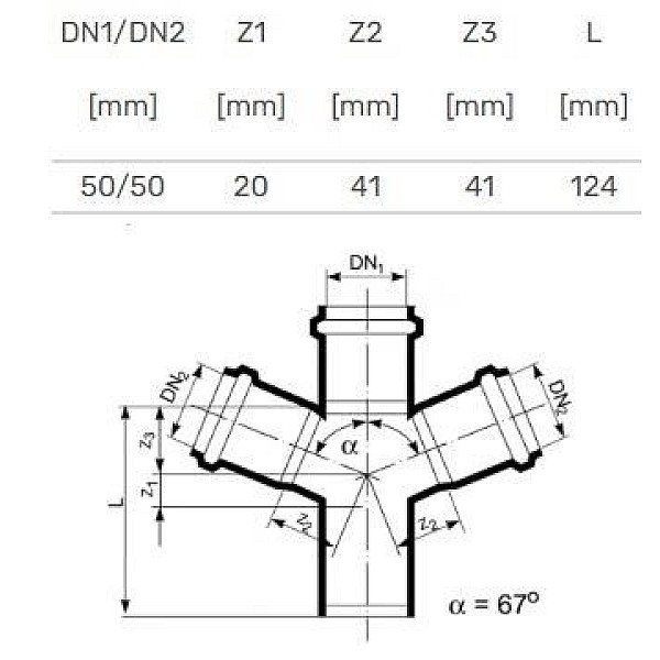 FOUR WAY BRANCH 50/50/50X67