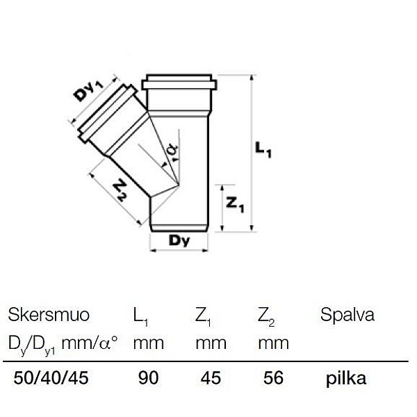 Trejgabals PP 40x50/45 ar blīvg. (Wavin)