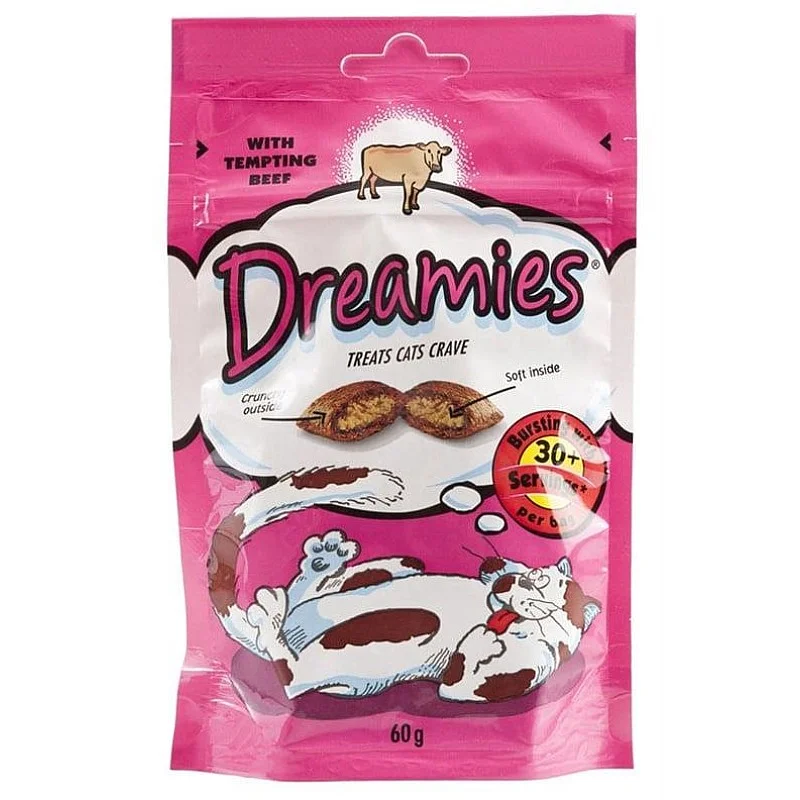 Skanėstai katėms Dreamies. su jautiena. 60 gr