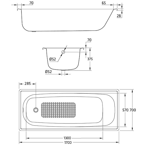 BATHTUB EUROPA 1700X700 WITHOUT LEGS