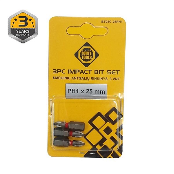 IMPACT SCREWDRIVER BIT PH1X25MM 3PCS