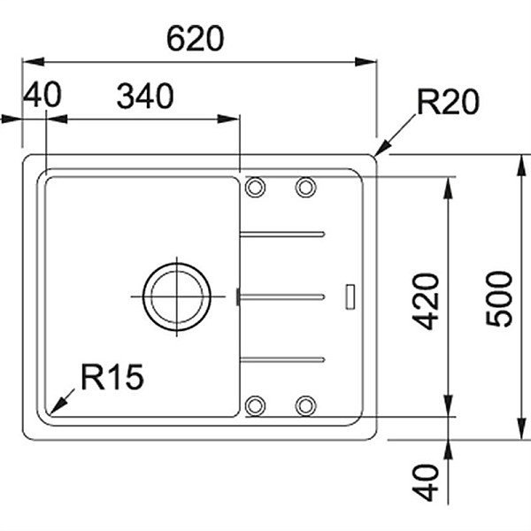 Plautuvė Franke Basis. BFG 611-62 su ventiliu