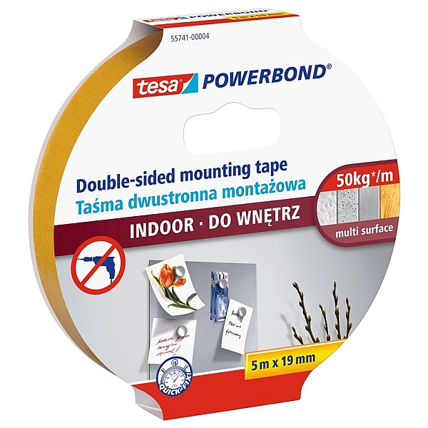 DOUBLE SIDED TAPE INDOOR 50KG 5MX19MM