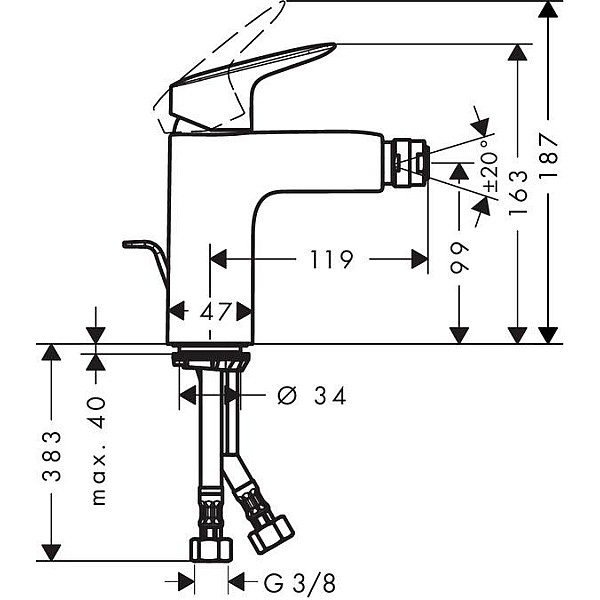 Ūdens maisītājs bidē Hansgrohe Logis 71200000 14.3x16.3x4...