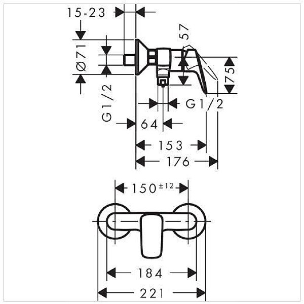 Jaucējkrāns dušai Hansgrohe Logis 15.3x11.1x22.1cm