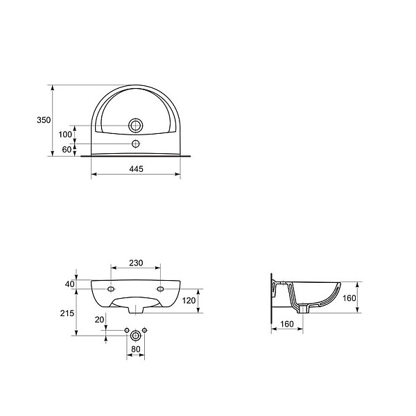 WASHBASIN PRESIDENT 45 ONE HOLE