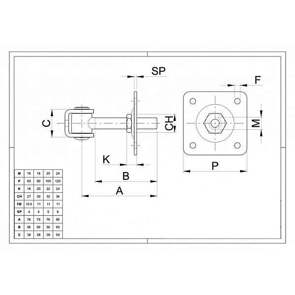 HINGE FOR GATES 425/P M16 WELDED ADJUST