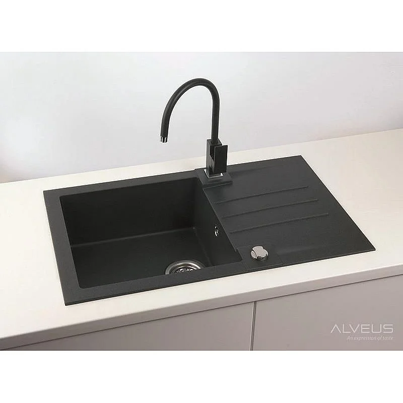 Izlietne ar sifonu Alveus Rock 130 91 78x48cm. melna Izlietne ar sifonu Alveus Rock 130 91 78x48cm. melna