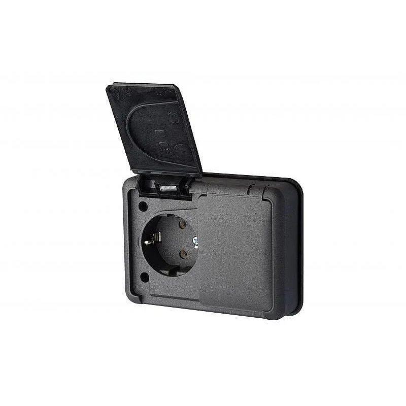 Dvivietis kištukinis lizdas LIREGUS HERMI. juodos sp.. IP44