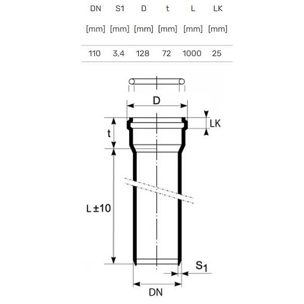 PIPE INTERNAL D110 1.0M 3.4MM PP ULTRA