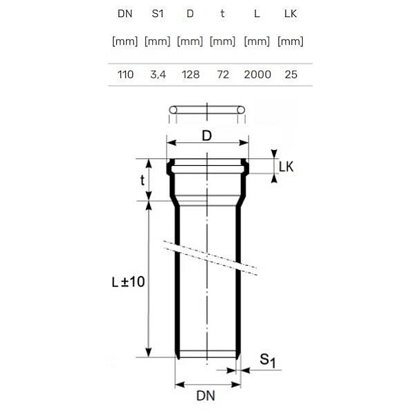 Caurule iekšēja Magnaplast Ultra dB. Ø 110 mm. 2 m