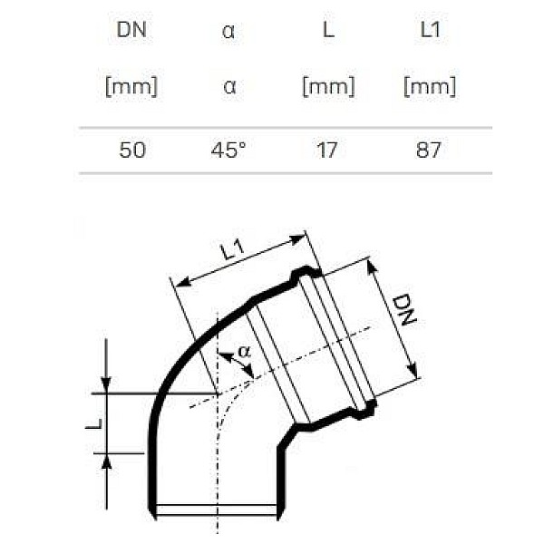 ELBOW INTERNAL D50X45O PP ULTRA