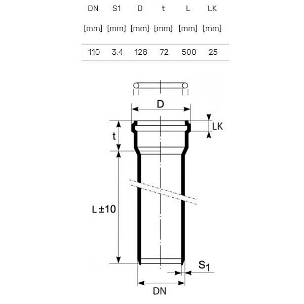 Vidaus kanalizacijos vamzdis Ultra dB. Ø 110 mm. 0.5 m