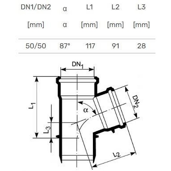 TEE INTERNAL D50/50X87O PP ULTRA