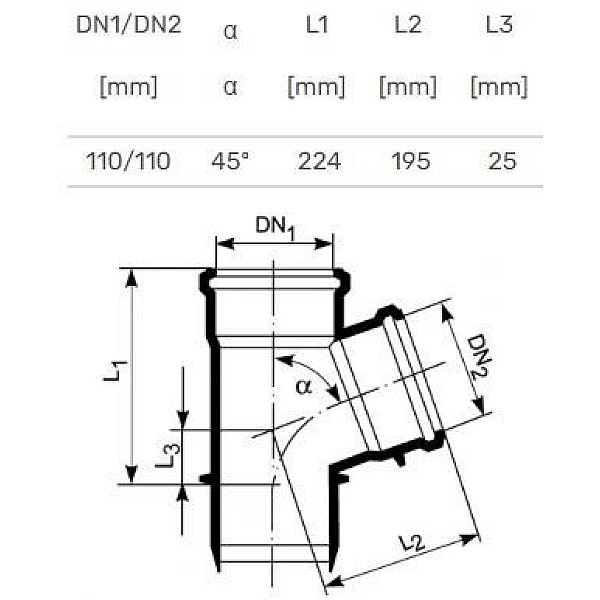 TEE INTERNAL D110/110X45O PP ULTRA