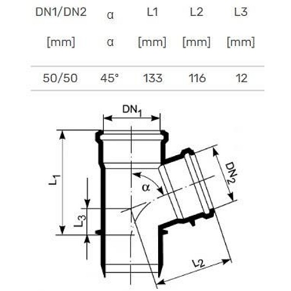 TEE INTERNAL D50/50X45O PP ULTRA