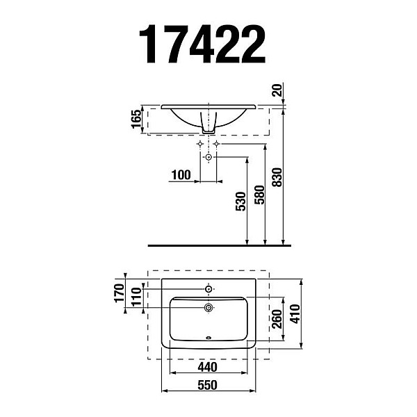 SINK 55CM CUBITO WTH HOLE 8174220001041