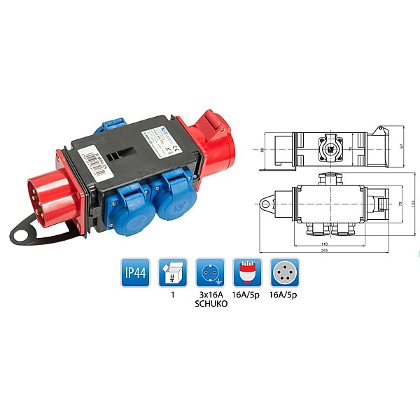 Skirstytuvas R-BOX MINI 3S. 1x16A/5p + 3x16A/250V. IP44