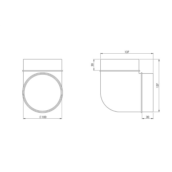 VENTILATION DUCT ELBOW 100MM 90 PLAST