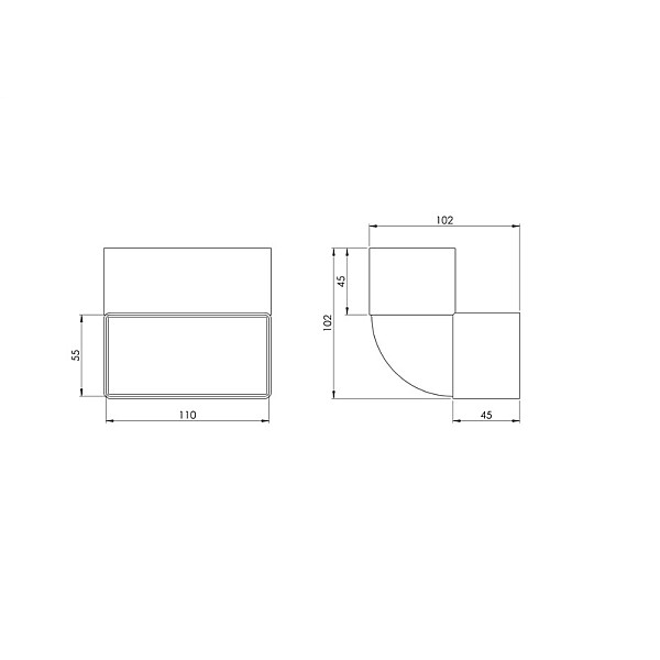 Ventiliacijos alkūnė EUROPLAST KLV. 110 x 55 mm. 90°