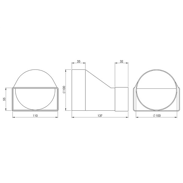 Ventiliacijos tarpmovė EUROPLAST KSD2. 110 x 55 mm. D100